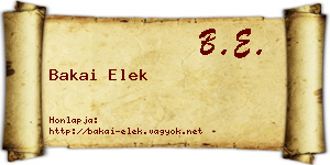 Bakai Elek névjegykártya